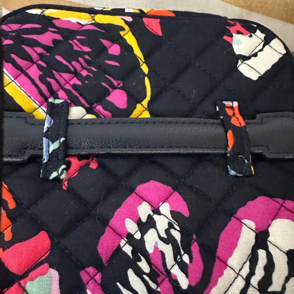 Quilted Floral Travel Case in Black and Multicolor